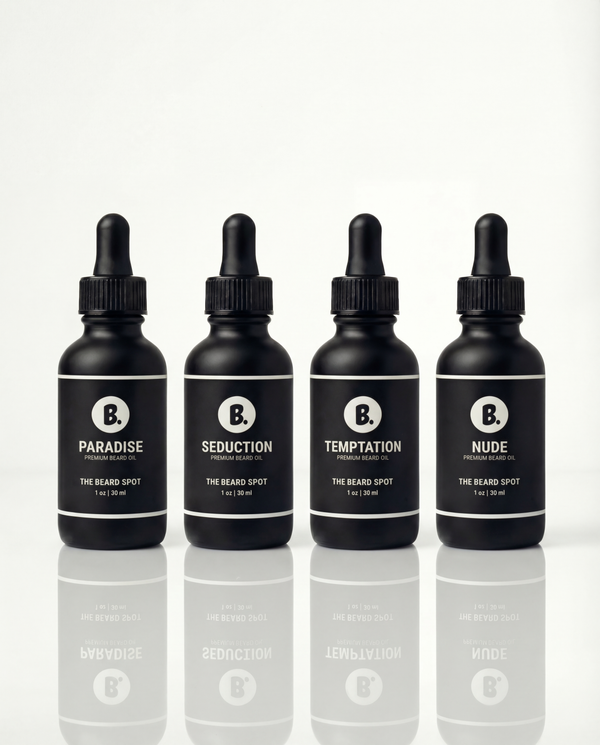 Signature Beard Oil Bundle with Paradise, Seduction, Temptation, and Nude beard oils by The Beard Spot