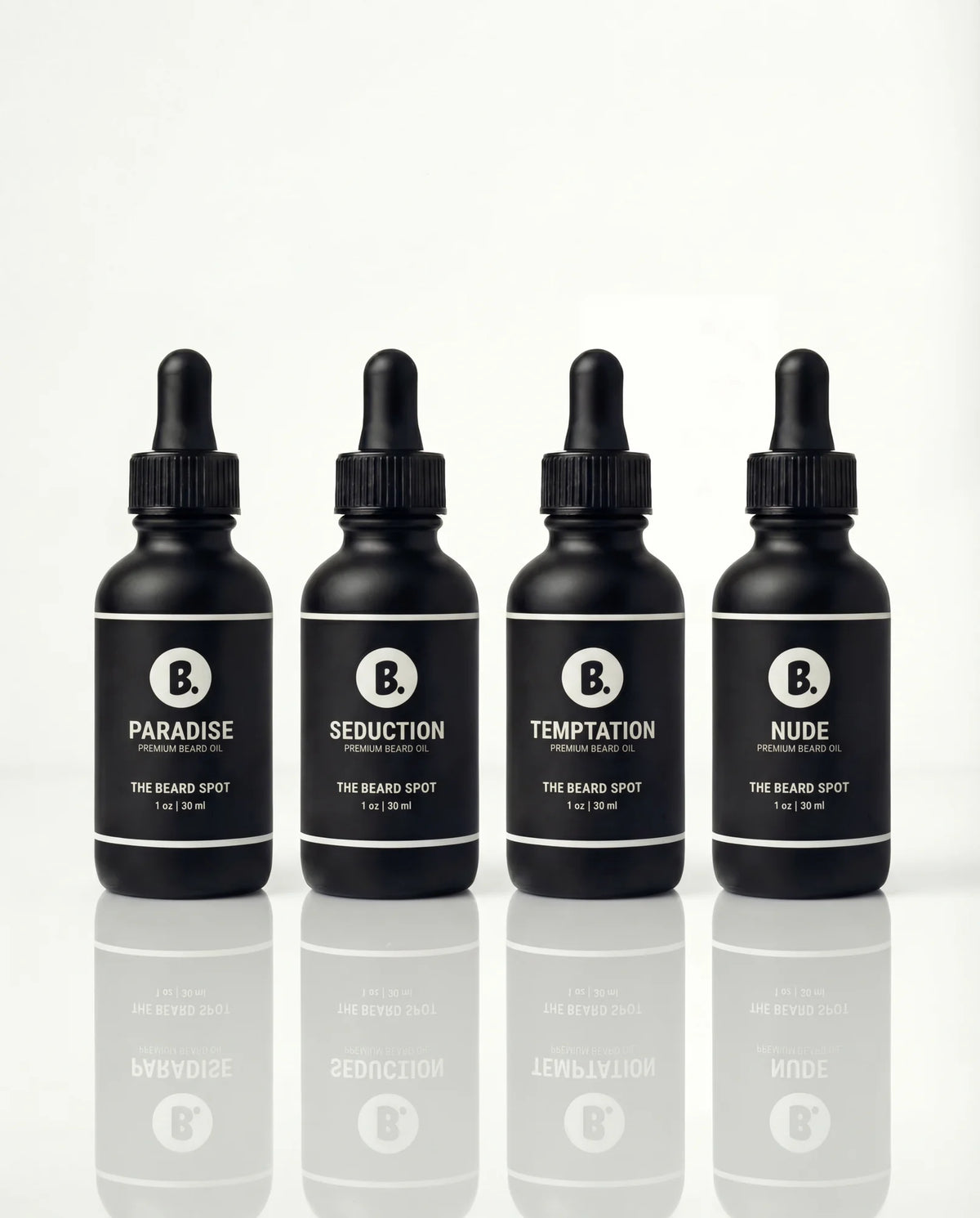 Signature Beard Oil Bundle with Paradise, Seduction, Temptation, and Nude beard oils by The Beard Spot