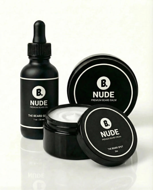 Nude fragrance-free beard oil, balm, and cream bundle by The Beard Spot