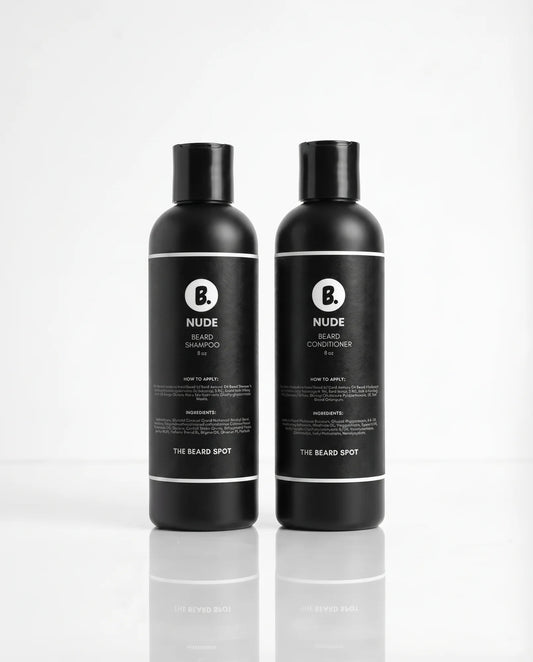 Nude fragrance-free beard wash shampoo and conditioner set for men