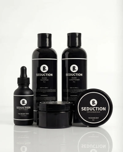 Seduction Daily Confidence Kit with beard oil, cream, balm, shampoo, and conditioner by The Beard Spot