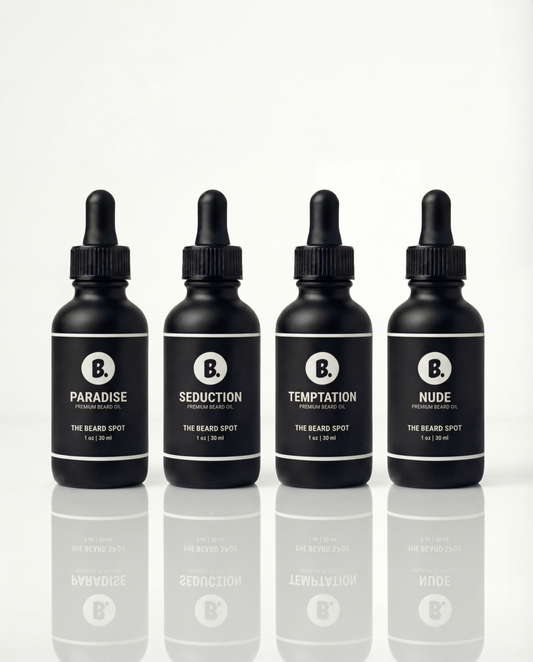 Signature Beard Oil Bundle with Paradise, Seduction, Temptation, and Nude beard oils by The Beard Spot
