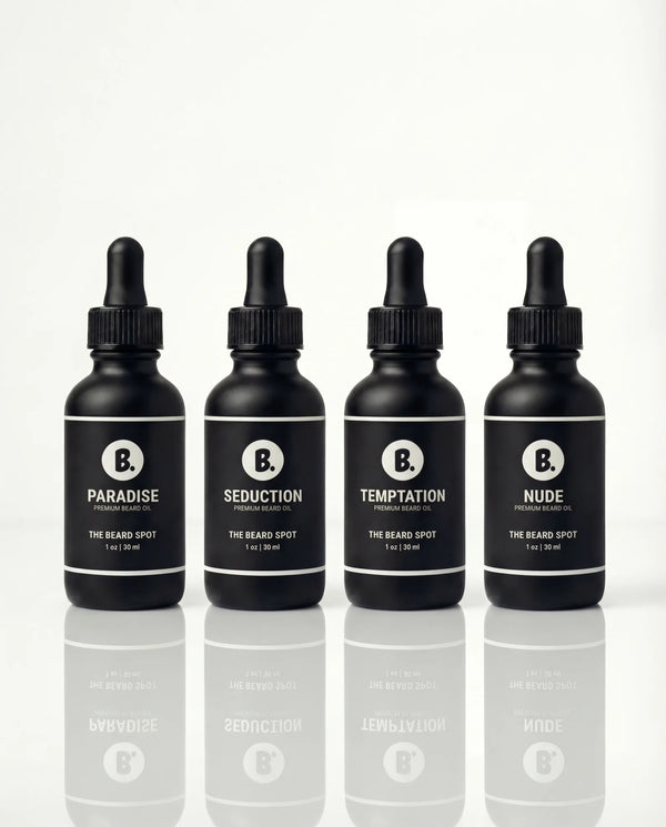 Signature Beard Oil Bundle with Paradise, Seduction, Temptation, and Nude beard oils by The Beard Spot