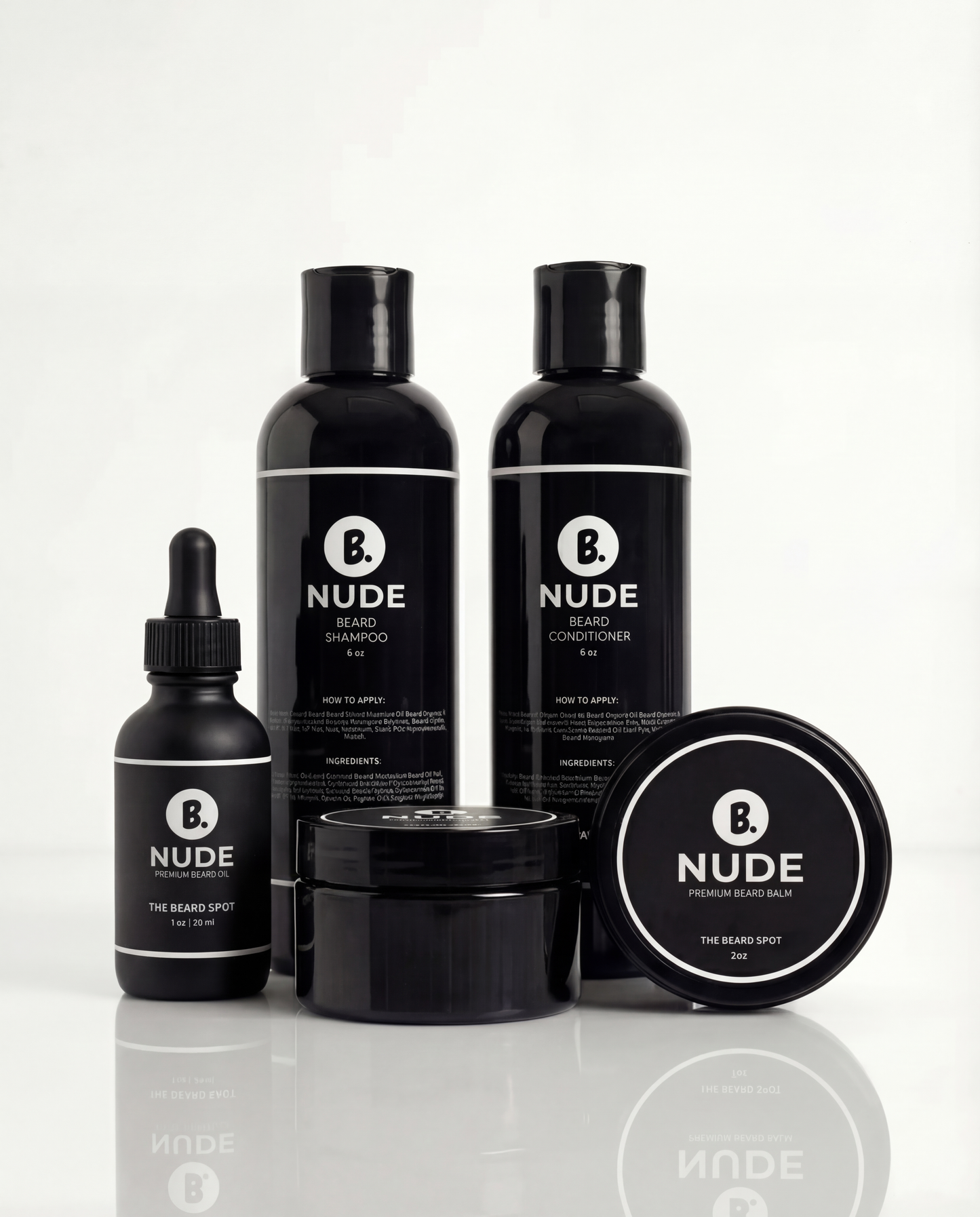 Nude fragrance-free Daily Confidence Kit with beard oil, cream, balm, shampoo, and conditioner by The Beard Spot