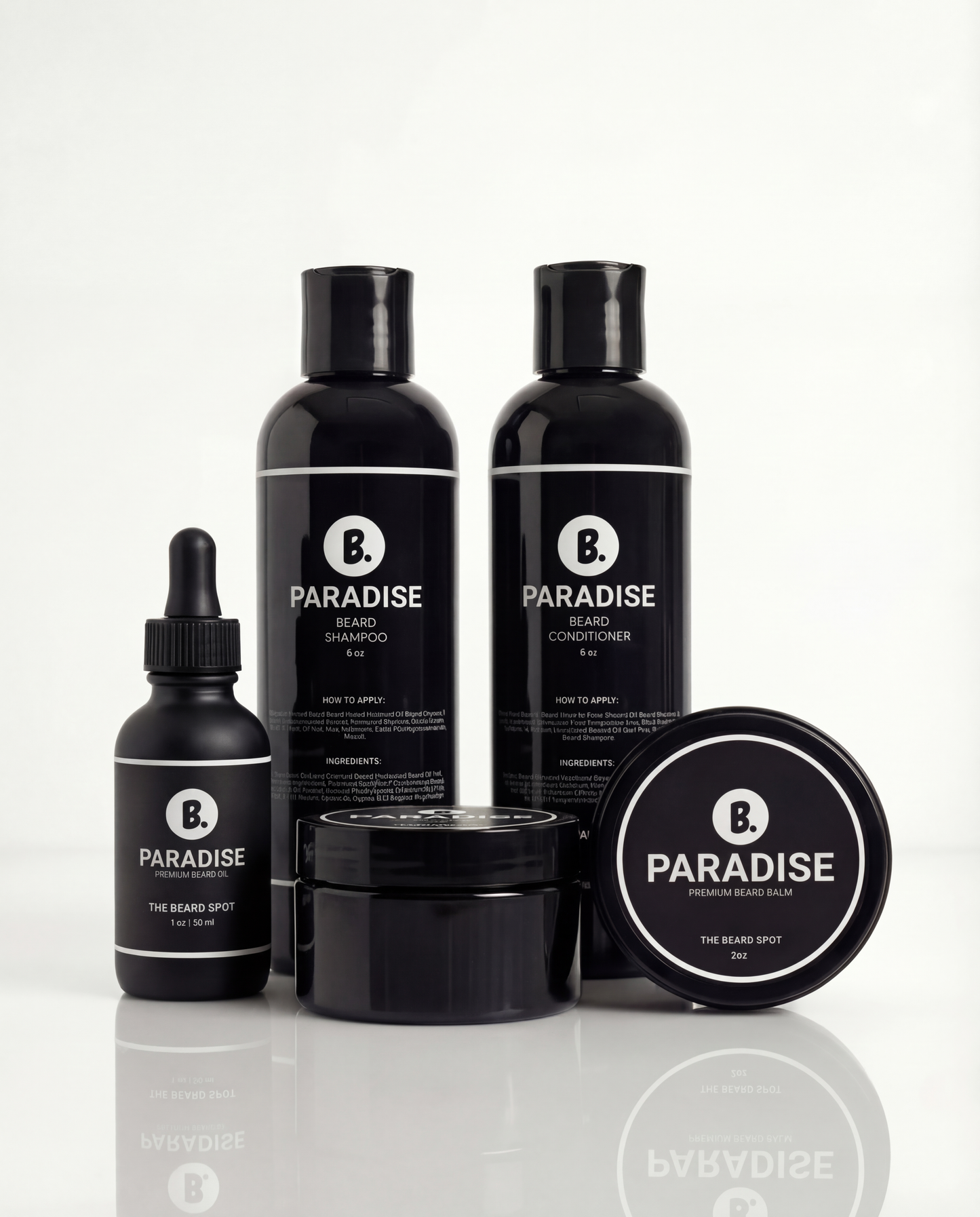 Paradise Daily Confidence Kit with beard oil, cream, balm, shampoo, and conditioner by The Beard Spot