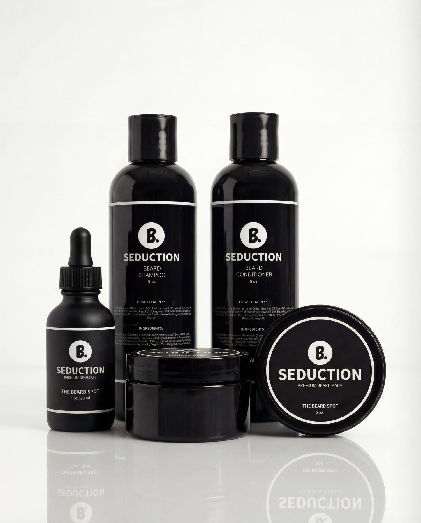 Collection of Seduction beard care products on a white background