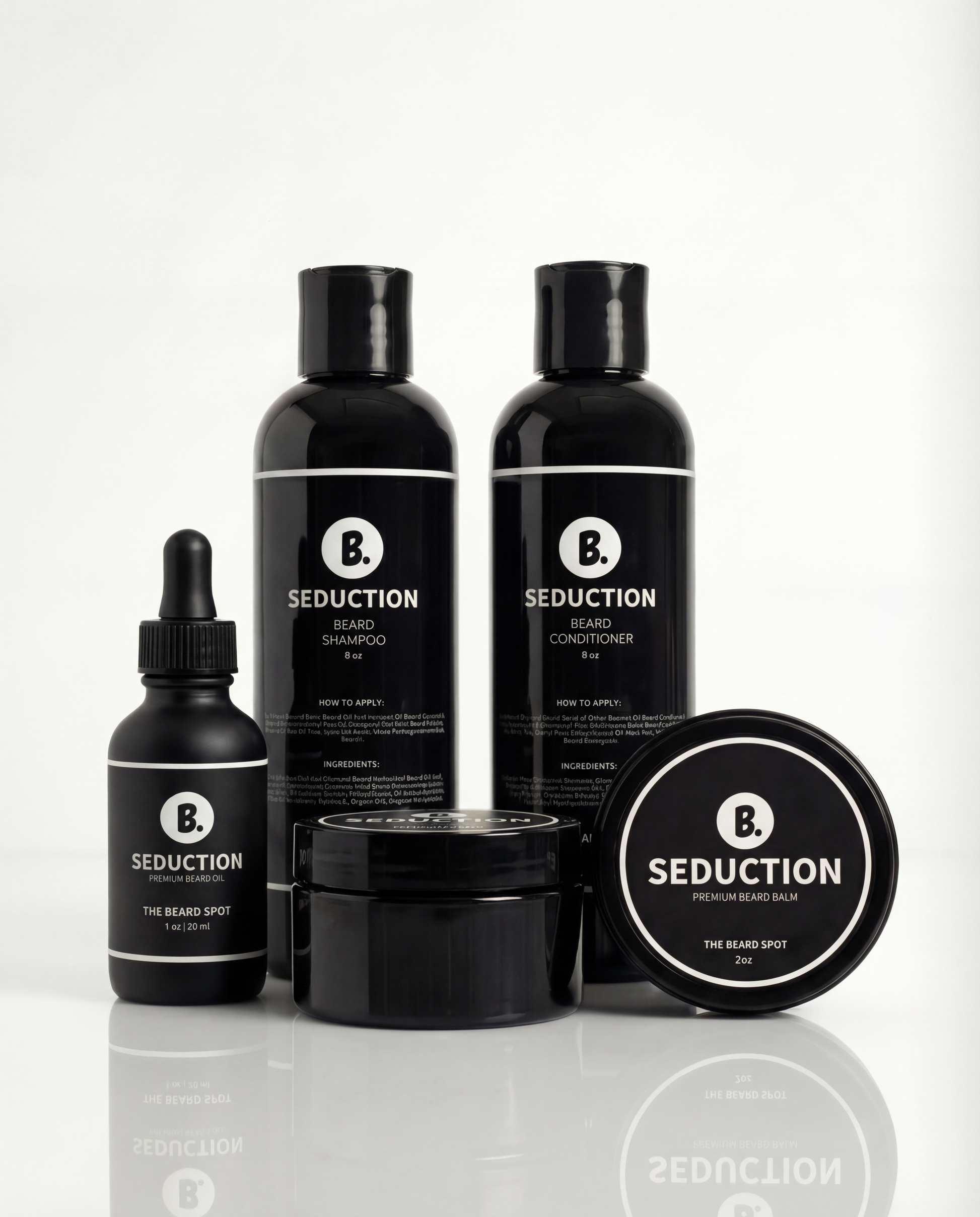 Collection of Seduction beard care products on a white background